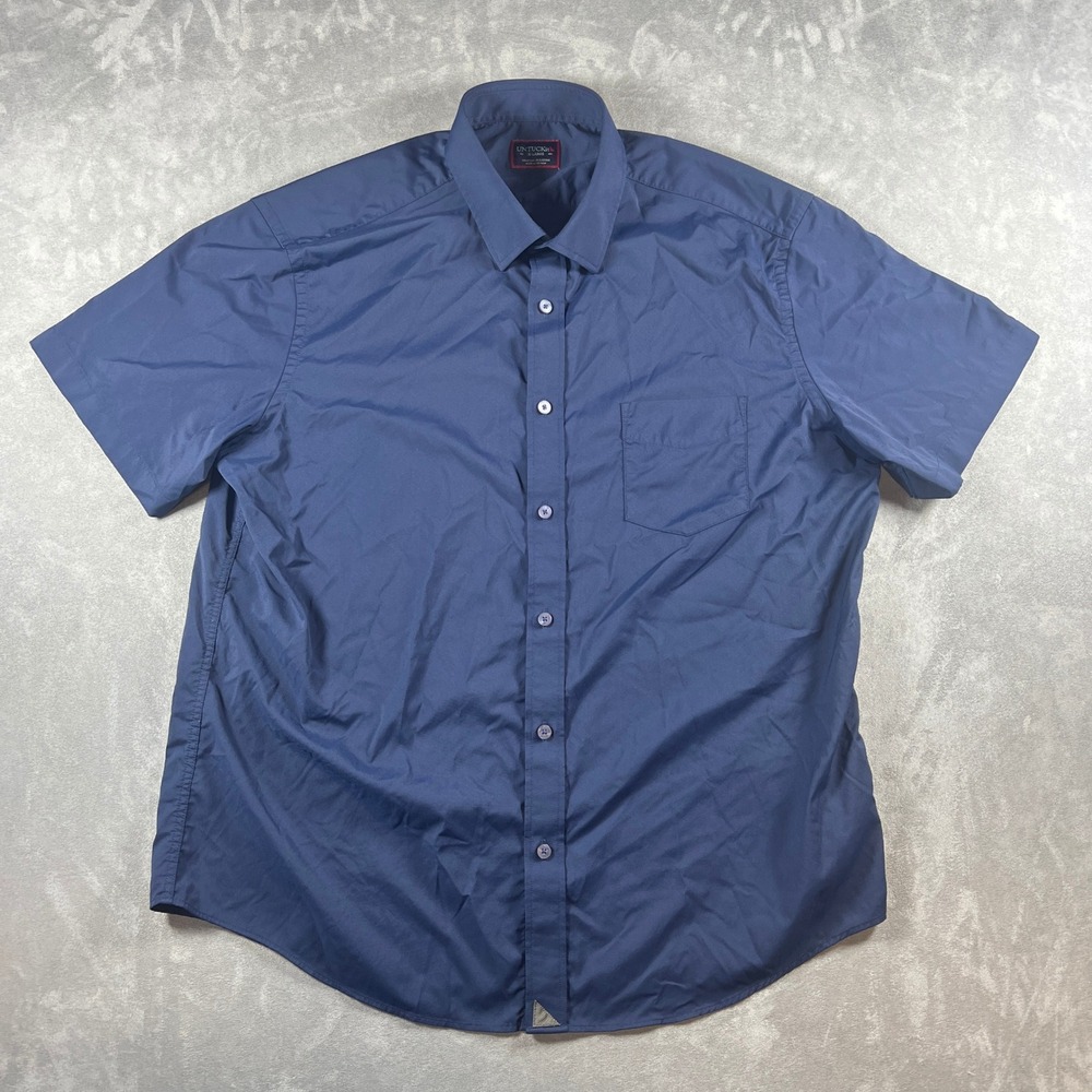 UNTUCKit Gironde SS Navy Blue Performance Button Down Shirt XL 41070 Mens
